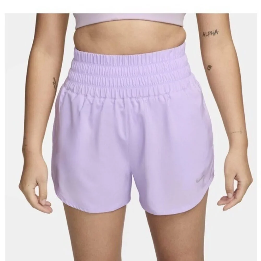 NIKE ONE Women’s Dri-FIT Ultra High Waist Brief Lined Shorts Lilac Ice NEW